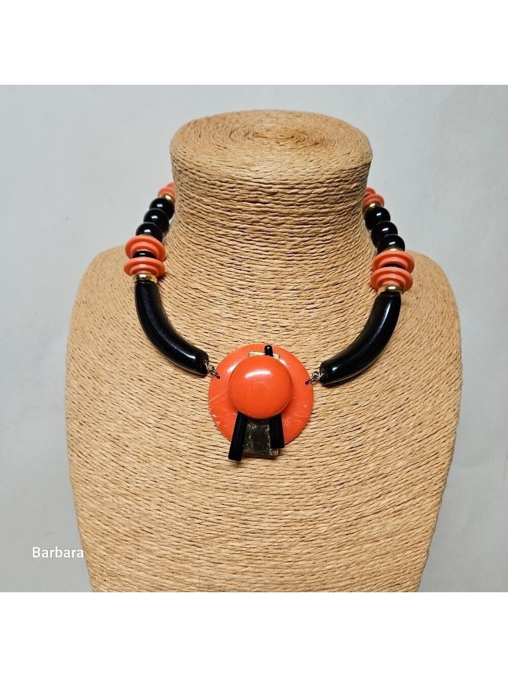 Vintage Tangerine Orange and Black Acrylic/Resin Necklace